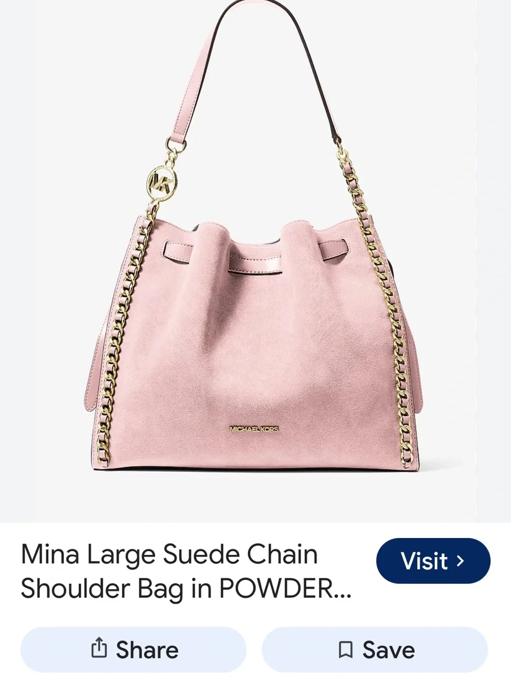🌸Michael Kors Blush Pink Suede Hobo with Gold Chain Trim - style Mina - New🌸